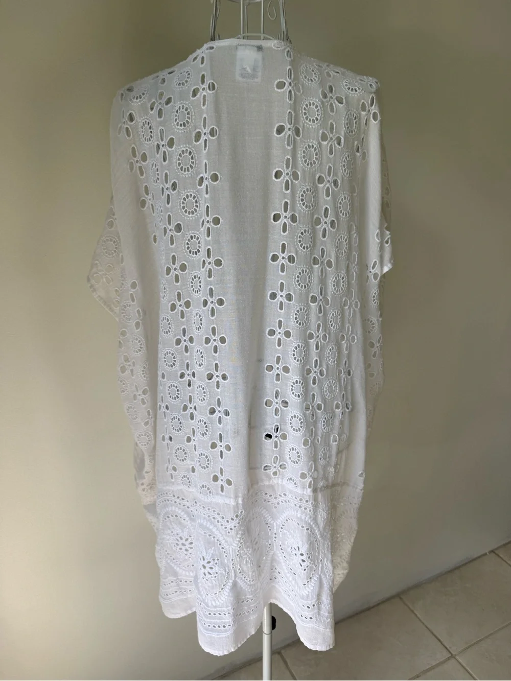 J.Crew White Eyelet Embroidered Open Front Kimono Beach Cover Up One Size